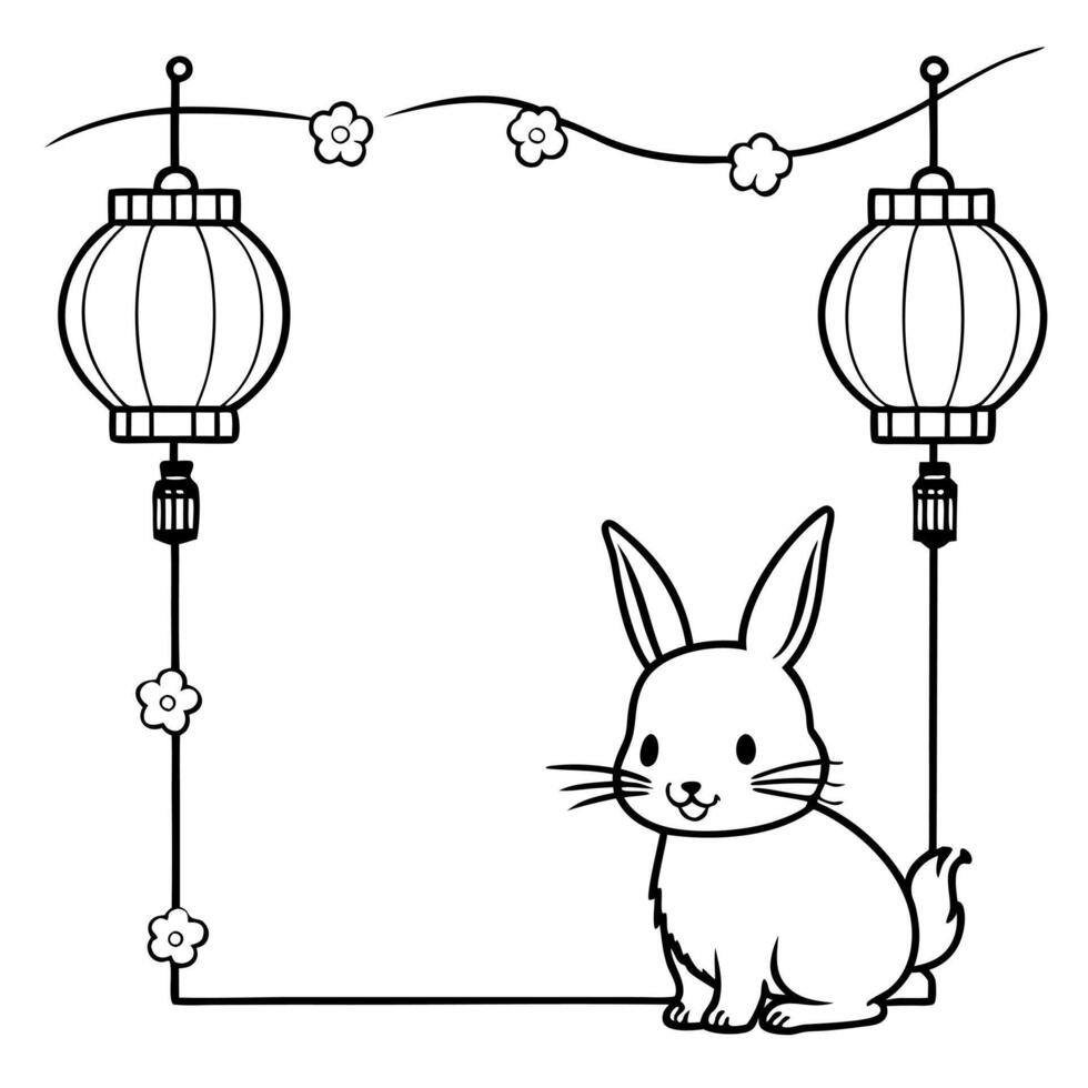 Flat Rabbit and Lantern Border Frame with Copy Space concept as A border frame with a rabbit and lantern at the top and bottom creating a balanced design with copy space in the cen Cleans Set 3 vector