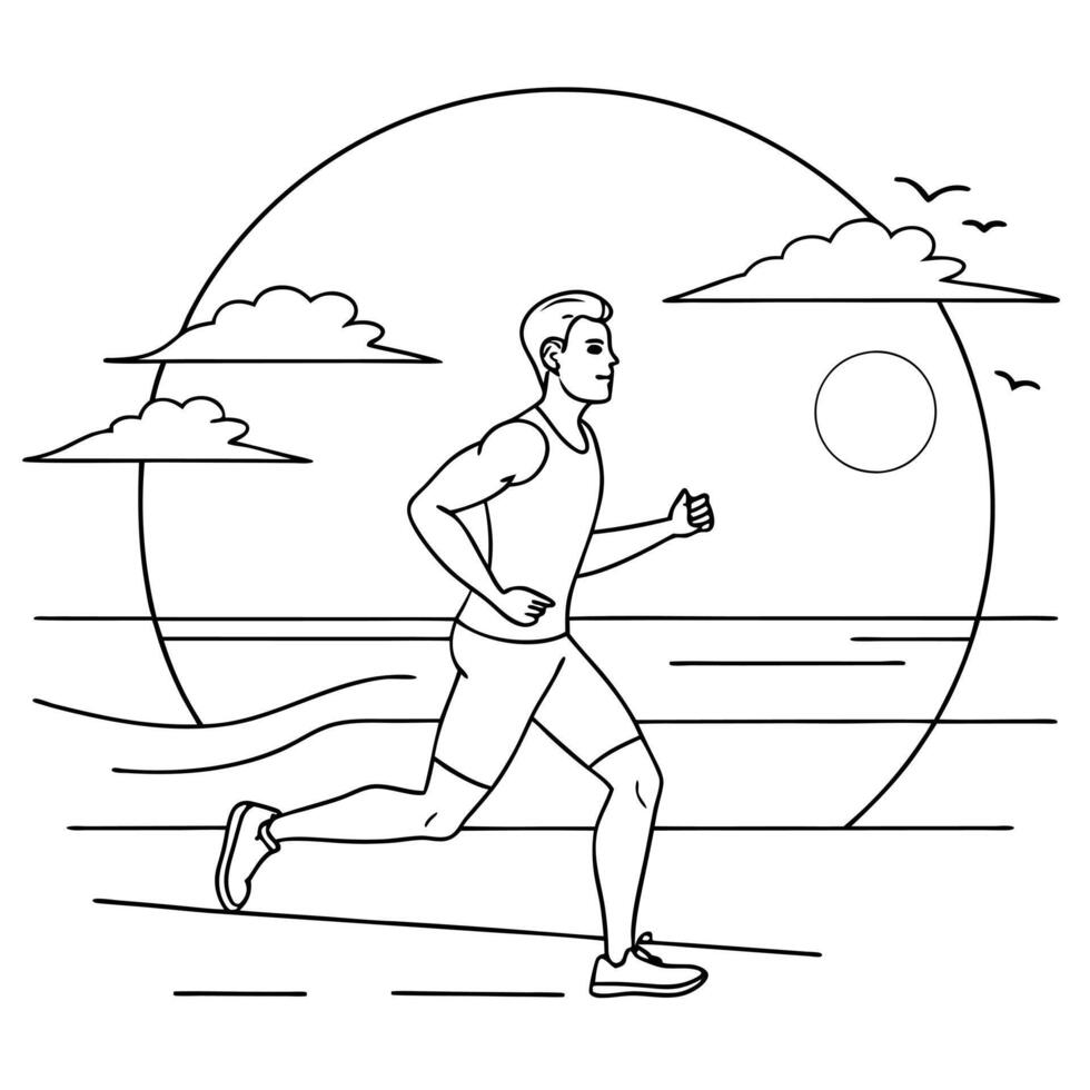Flat Runner on a Glossy Beach at Sunset concept as A runner sprinting along a glossy beach with the sun setting on the horizon creating a golden glow on the sand The scene capture Cleans Set 2 vector