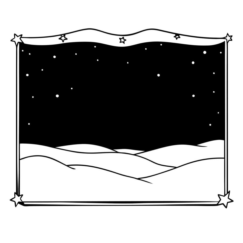 Flat Starry Sky and Desert Border Frame with Copy Space concept as A border frame with a starry sky and desert landscape at opposite ends offering generous copy space in the center Cleans Set 4 vector