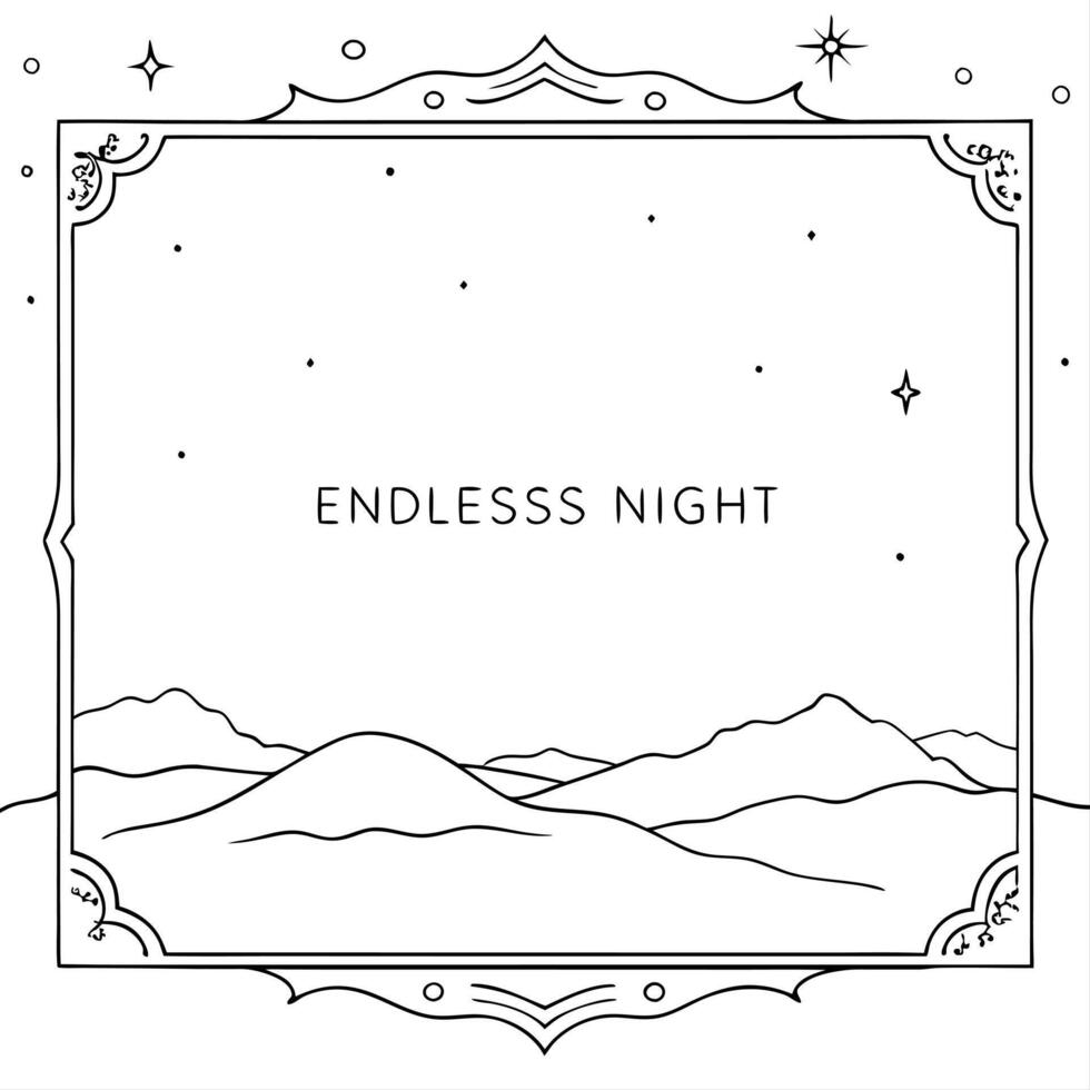 Flat Starry Sky and Desert Border Frame with Copy Space concept as A border frame with a starry sky and desert landscape at opposite ends offering generous copy space in the center Cleans Set 3 vector