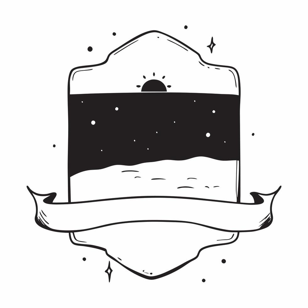 Flat Starry Sky and Desert Border Frame with Copy Space concept as A border frame with a starry sky and desert landscape at opposite ends offering generous copy space in the center Cleans vector