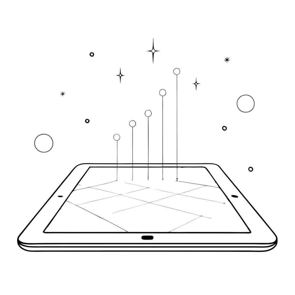 Flat Tablet with holographic heat map and data markers concept as A tablet on a white surface displays a holographic heat map with floating data markers The glossy glowing element Cleans vector