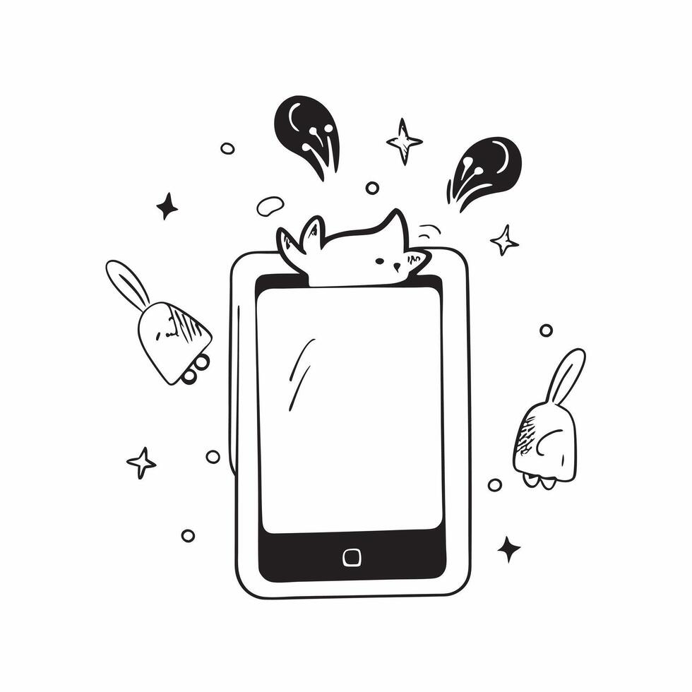 Flat Tablet with Holographic Rabbits and Lanterns concept as A tablet on a white background with holographic rabbits and lanterns around it representing Mid Autumn Festival symbols Cleans Set 3 vector