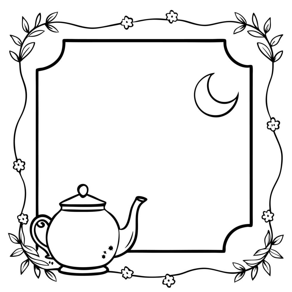 Flat Teapot and Moon Border Frame with Copy Space concept as A border frame featuring a traditional teapot and the moon on either side with copy space in the middle Mid Autumn Wis Cleans vector