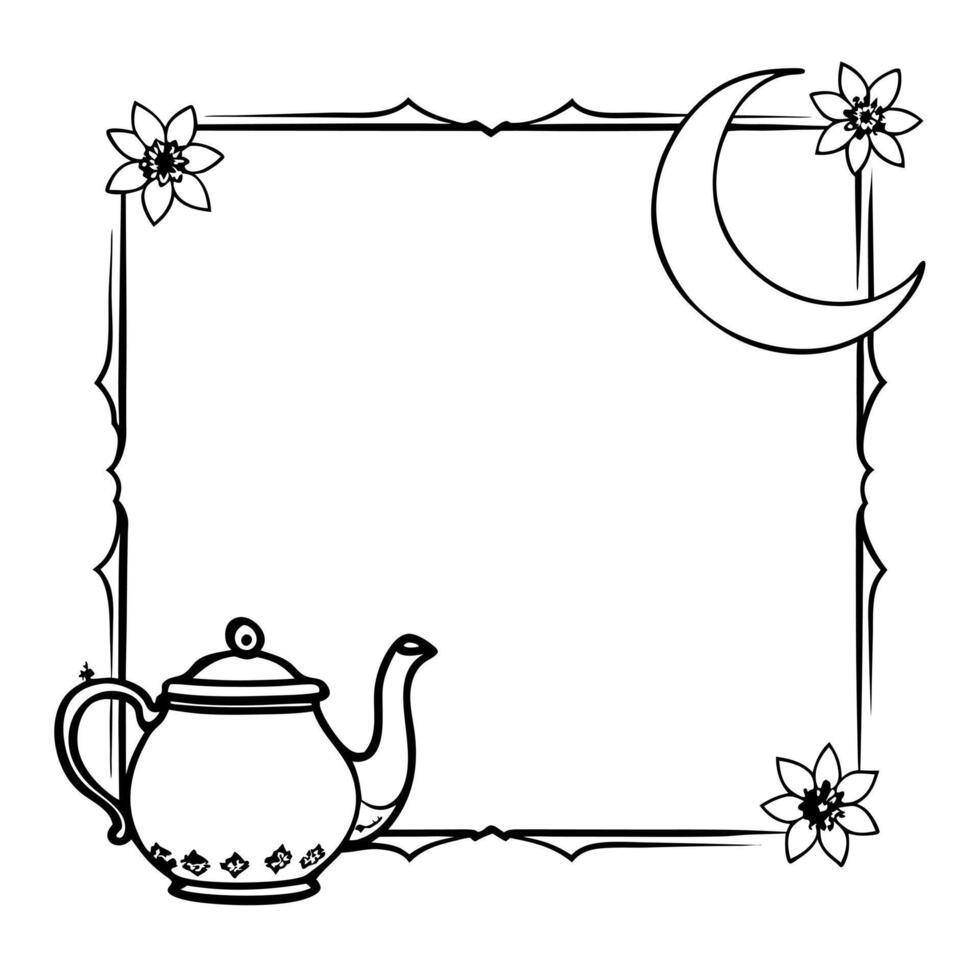 Flat Teapot and Moon Border Frame with Copy Space concept as A border frame featuring a traditional teapot and the moon on either side with copy space in the middle Mid Autumn Wis Cleans Set 3 vector