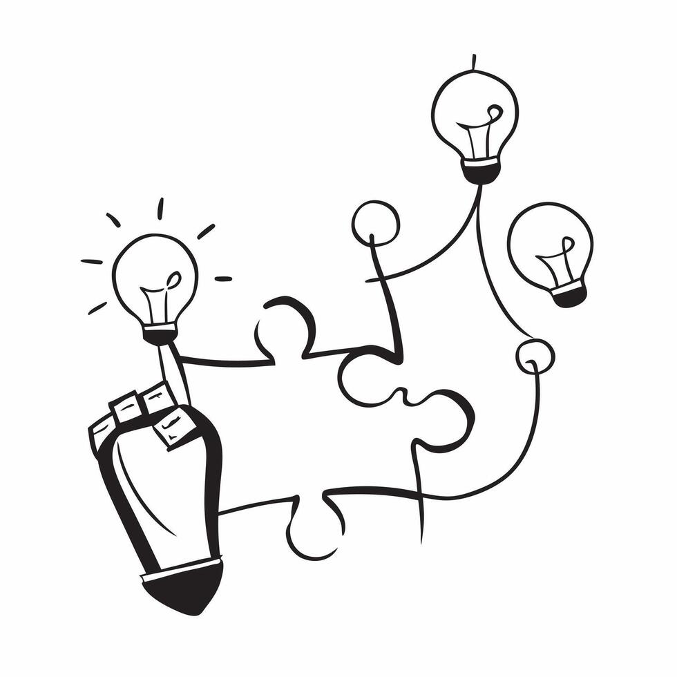 Flat of isolated puzzle pieces and light bulb with the word Innovation concept as A design showing isolated puzzle pieces combined with a light bulb representing the Cleans vector