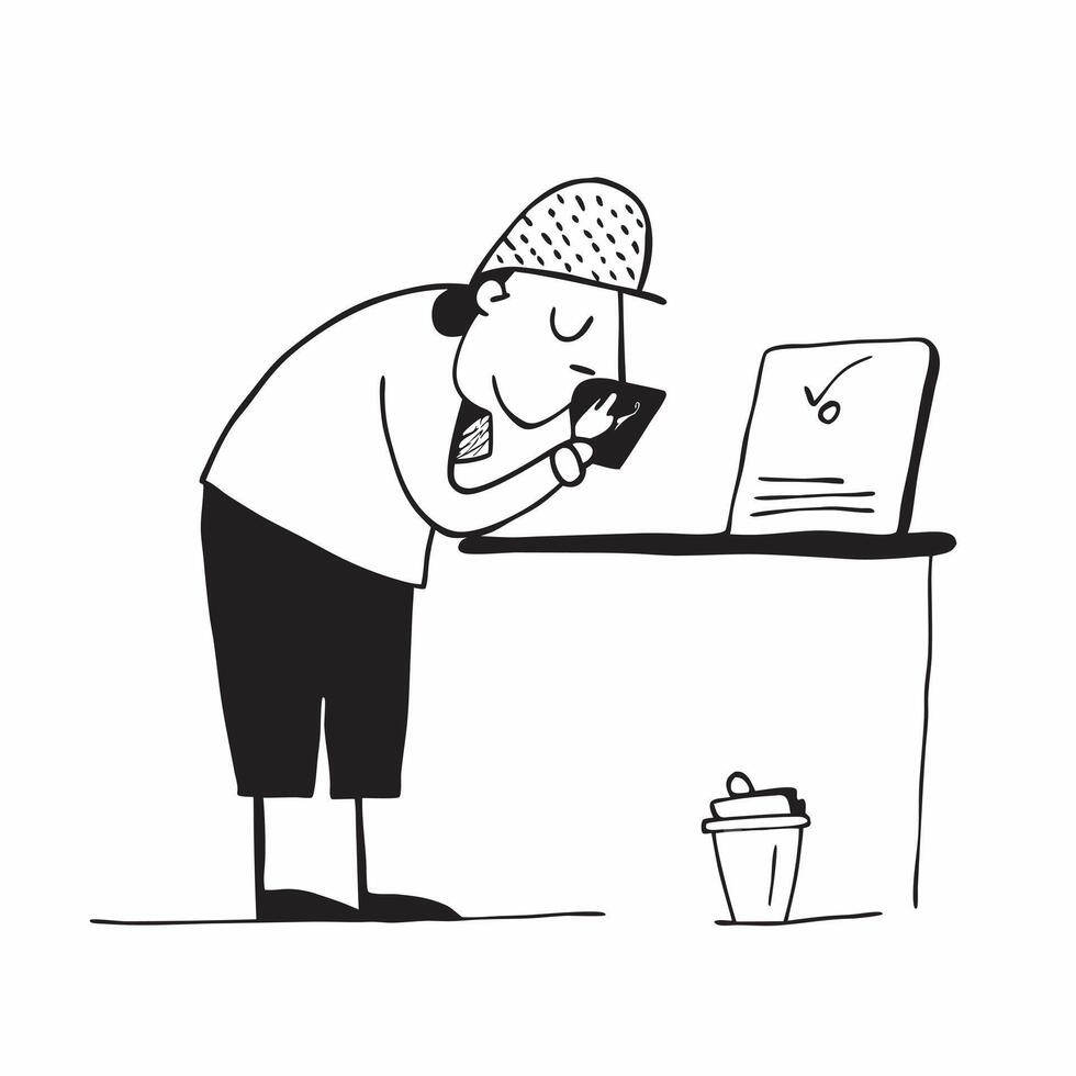 Flat Woman sipping a smoothie while working on a laptop in a cozy Cafe concept as A candid shot of a woman focused on her laptop while casually sipping a smoothie in a cozy dimly l Cleans vector