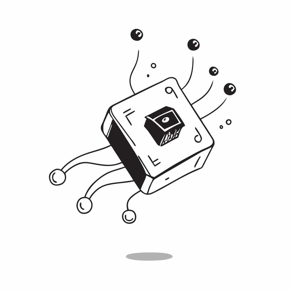 Floating AI chip with glowing circuits on an isolated white background concept as A futuristic AI chip hovering mid air with glowing circuits extending outward creating a sense of Cleans vector