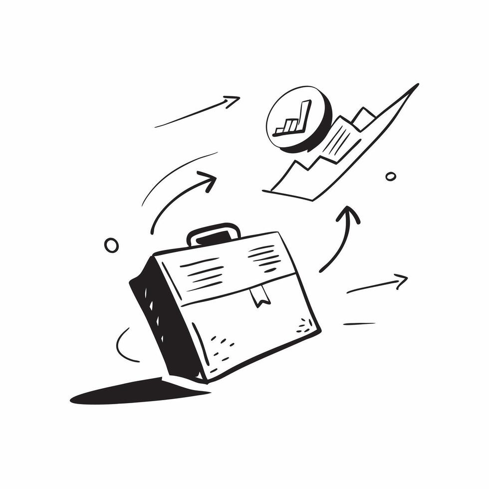 Floating briefcase and chart with Performance Metrics text concept as A dynamic featuring a floating briefcase and chart with the text Performance Metrics The design is iso Cleans vector