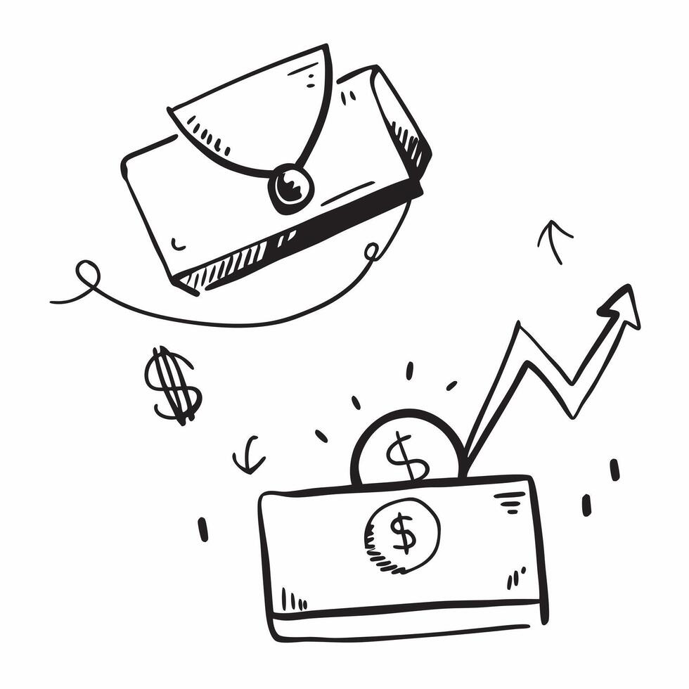 Floating briefcase and dollar sign with the word Revenue concept as A design showing a briefcase and a dollar sign floating in mid air with the word Revenue prominently disp Cleans Set 2 vector