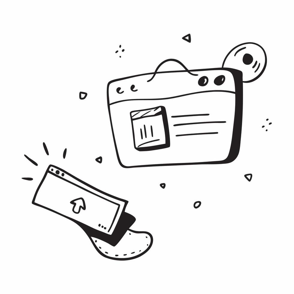 Floating briefcase and computer mouse with Digital Marketing text concept as A dynamic illustration of a floating briefcase and computer mouse with the text Digital Marketin Cleans vector