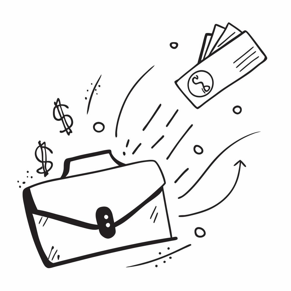 Floating briefcase and dollar bill with ROI Focus text concept as A sleek design showcasing a floating briefcase and dollar bill with the text ROI Focus The elements are is Cleans vector
