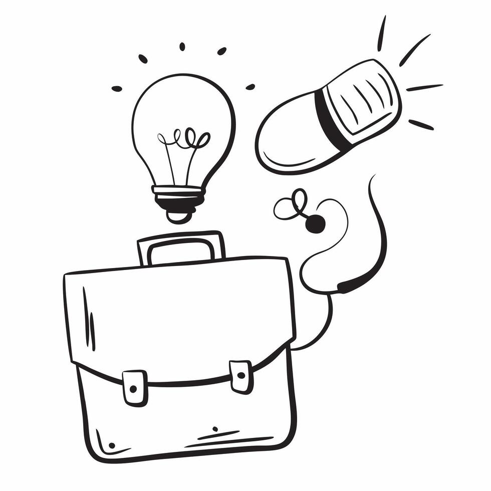 Floating briefcase and light bulb with Innovative Solutions text concept as A sleek design showcasing a floating briefcase and light bulb with the words Innovative Solutions Cleans vector
