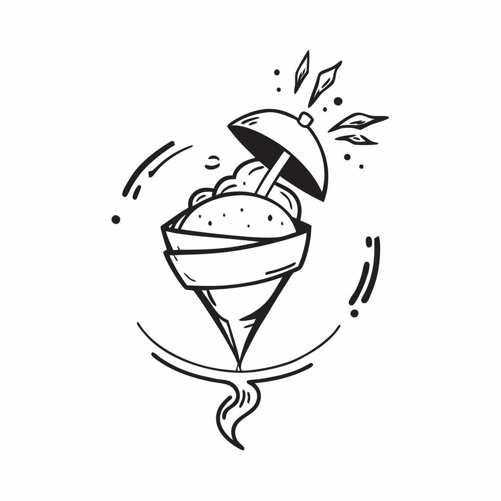 Floating cocktail umbrella with tropical fruits forming a summer wave with Tropical Twist text concept as A vibrant illustration featuring a floating cocktail umbrella with Cleans vector