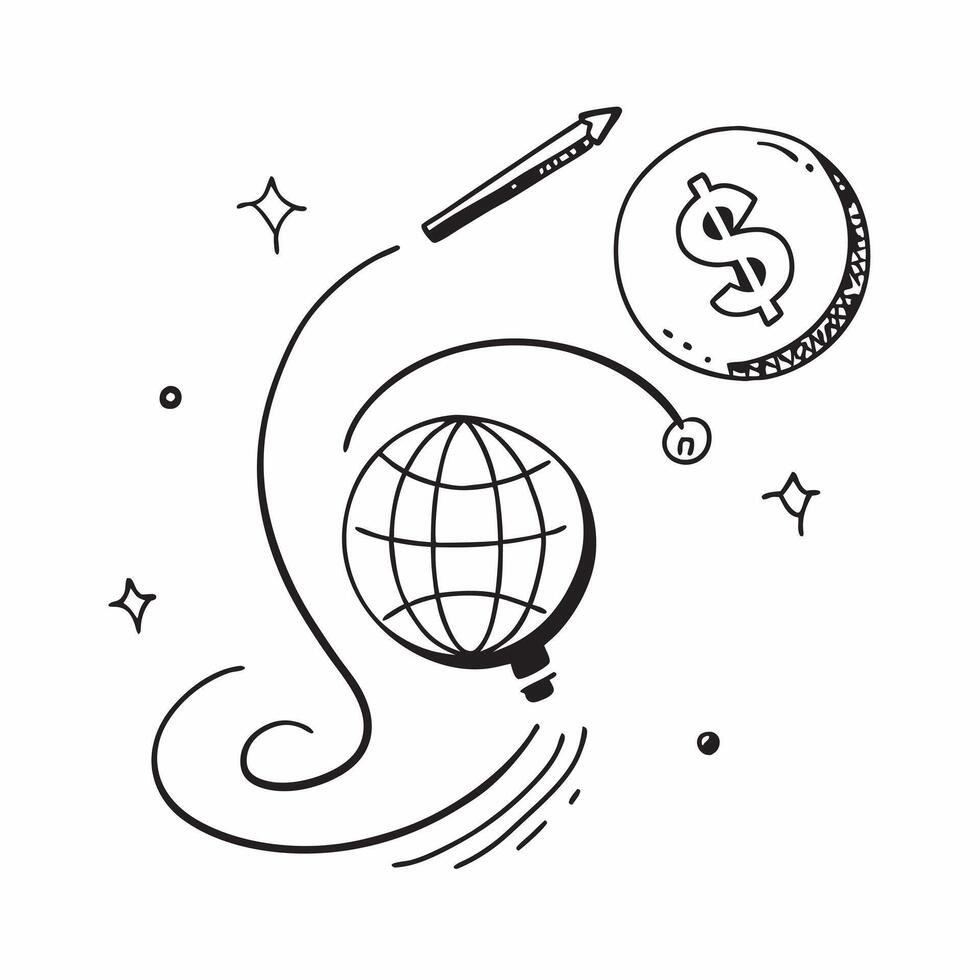 Floating dollar sign and globe with International Finance text concept as A sleek illustration featuring a floating dollar sign and globe with the text International Finance Cleans vector
