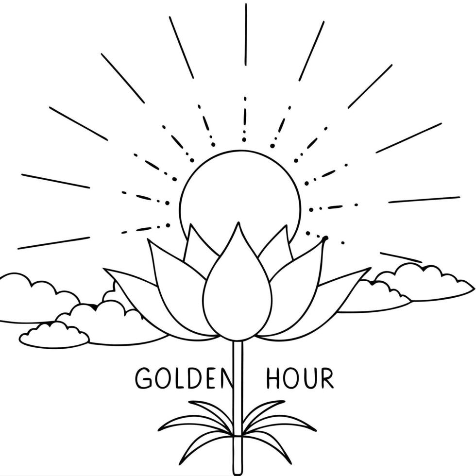 Floating Flower Petal and Sun Ray with Golden Hour Text concept as A flower petal and sun ray floating together in mid air with Golden Hour text subtly included at the bottom The Cleans Set 2 vector