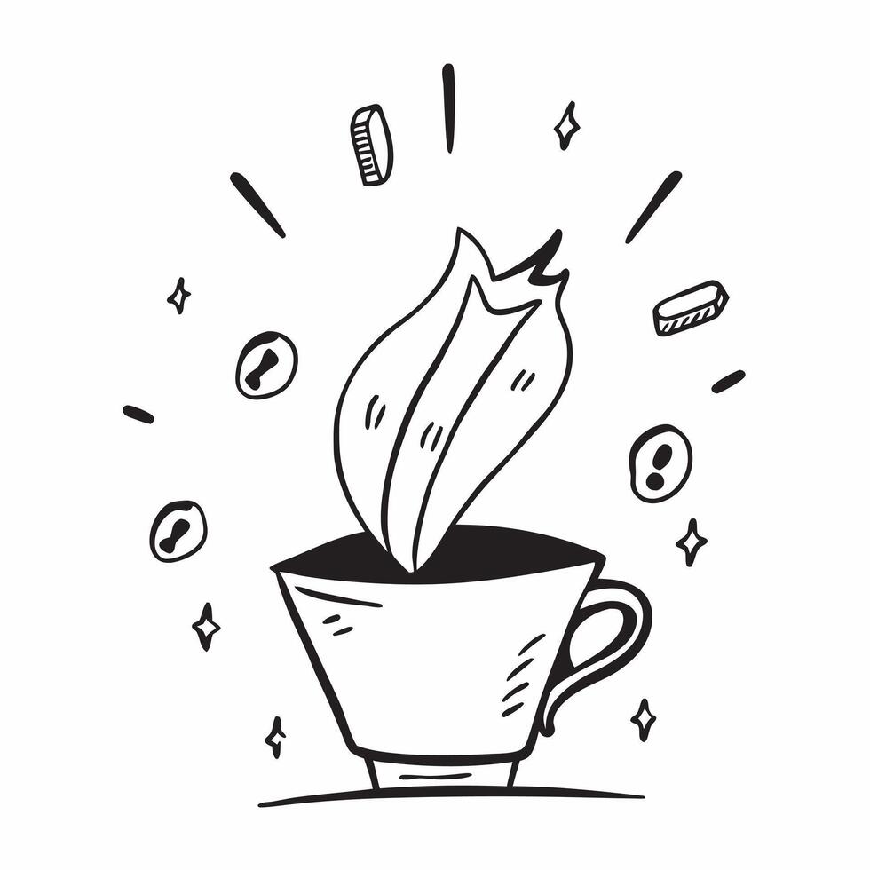 Floating espresso cup with coffee beans forming a wake up call with Rise Shine text concept as A dynamic featuring a floating espresso cup with coffee beans creating a wak Cleans vector