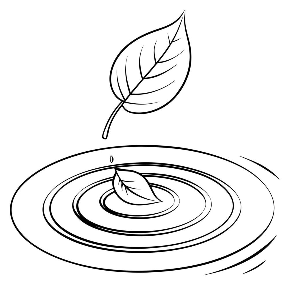 Floating Leaf with Abstract Ripple Effect and Copy Space concept as A single leaf slowly rotating in mid air with an abstract ripple effect emanating around it representing a tranq Cleans Set 2 vector