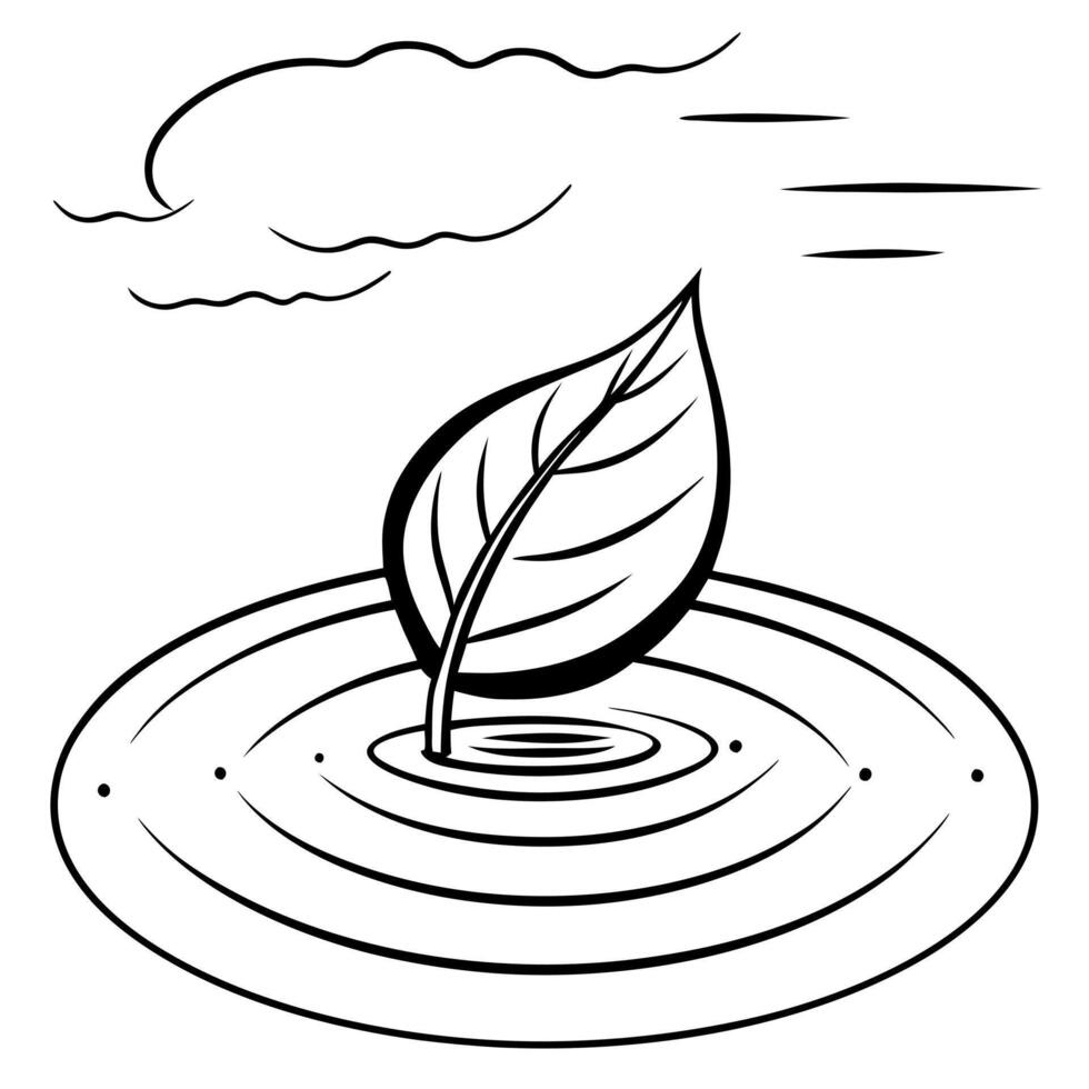 Floating Leaf with Abstract Ripple Effect and Copy Space concept as A single leaf slowly rotating in mid air with an abstract ripple effect emanating around it representing a tranq Cleans vector