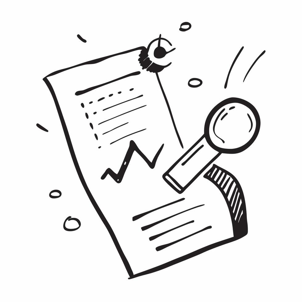 Floating magnifying glass and document with the word Analysis concept as A design showing a magnifying glass and a document floating in mid air with the word Analysis promin Cleans vector