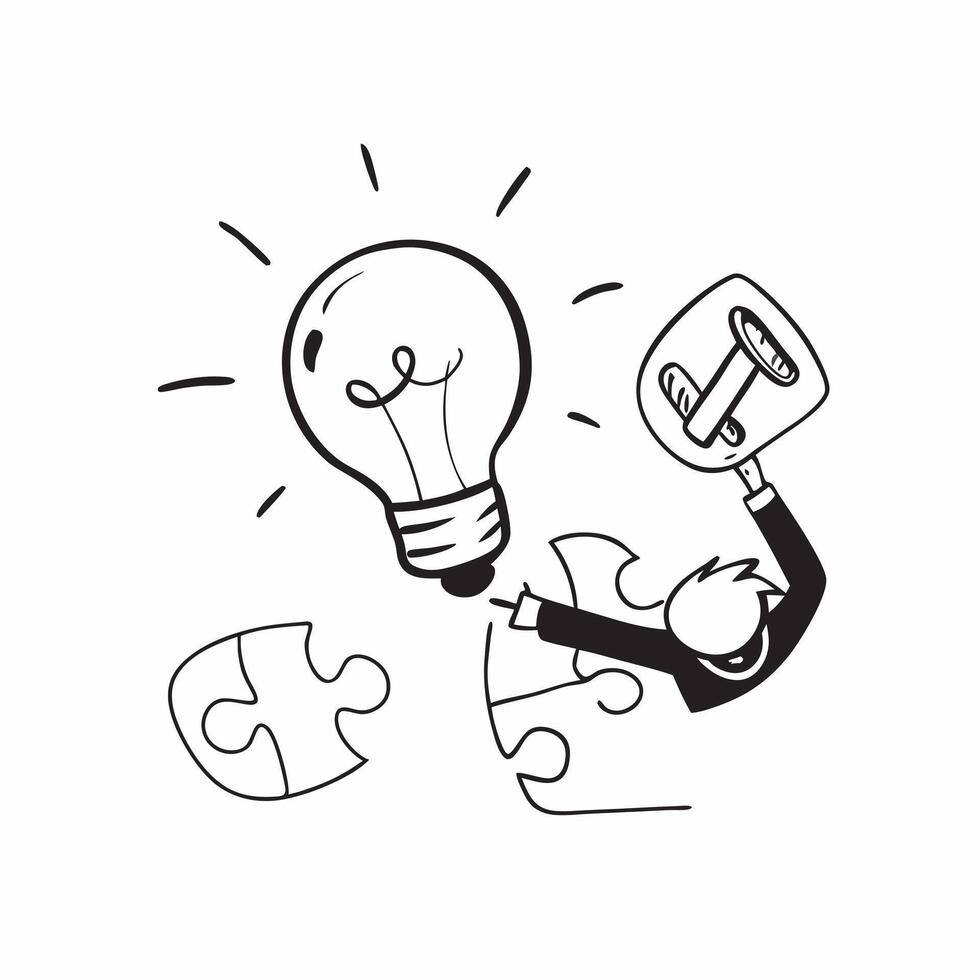 Floating puzzle piece and light bulb with Marketing Solutions text concept as A dynamic featuring a floating puzzle piece and light bulb with the text Marketing Solutions T Cleans vector