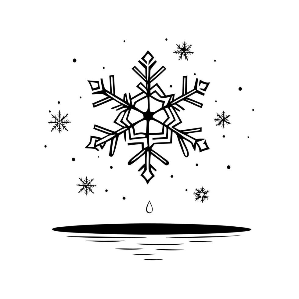 Floating Snowflake with Abstract Freeze Effect and Copy Space concept as A snowflake drifts in mid air with an abstract freeze effect swirling around it symbolizing the quiet still Cleans vector