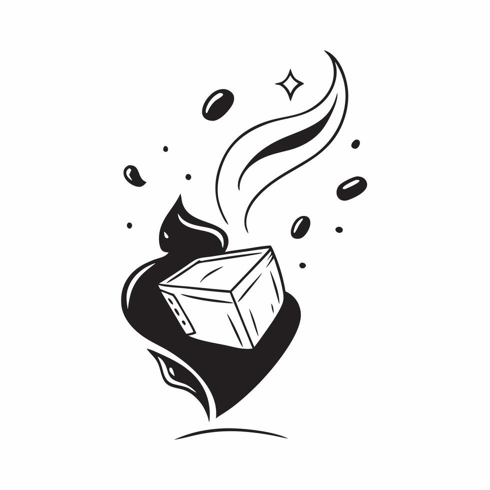 Floating whiskey glass with ice cubes forming a bold wave with Smooth Strong text concept as A bold design featuring a floating whiskey glass with ice cubes creating a wav Cleans vector