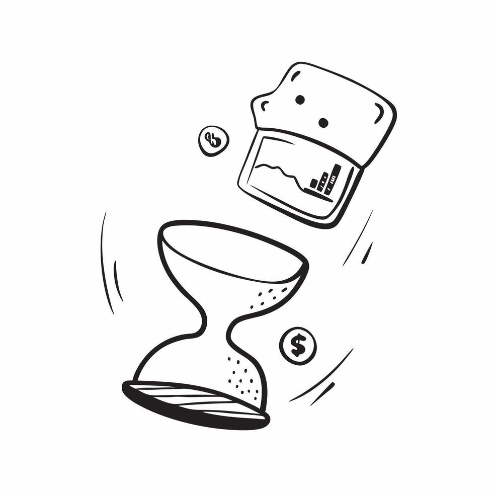 Flying hourglass and dollar sign with the word Efficiency concept as A design showing an hourglass and a dollar sign floating in mid air with the word Efficiency prominently Cleans vector