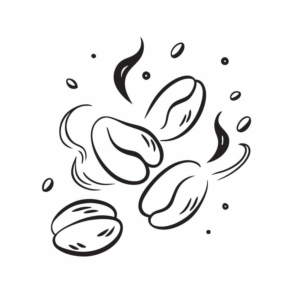 Flying coffee beans and cinnamon sticks forming a morning aroma with Wake Up text concept as A fragrant design of floating coffee beans and cinnamon sticks creating a swirli Cleans vector