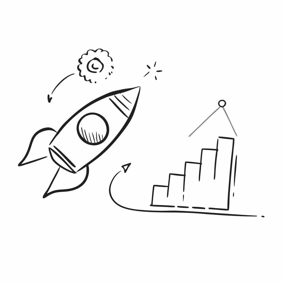 Flying rocket and graph with the word Strategy concept as A design showing a rocket and a graph floating in mid air with the word Strategy prominently displayed The element Cleans vector