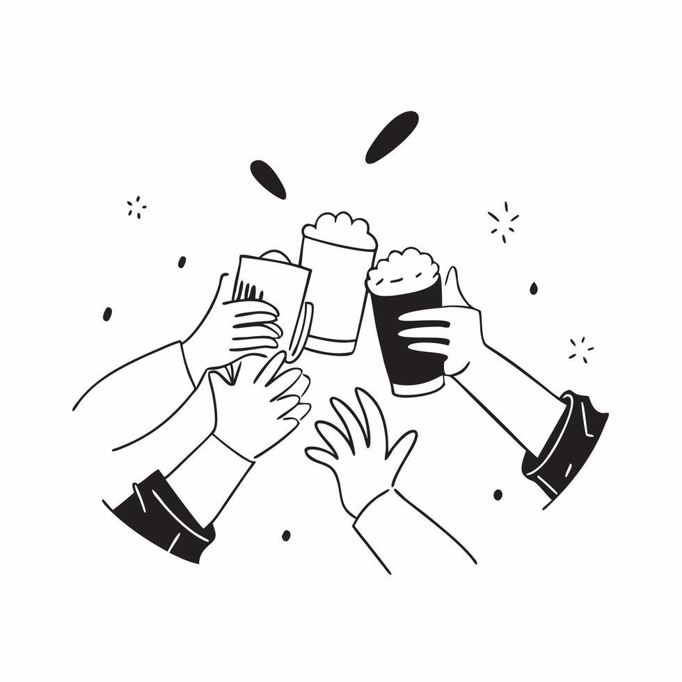 Friends toasting with beer mugs at a lively bar concept as A lively and candid shot of friends toasting with beer mugs at a bustling bar The camera captures the energy laughter an Cleans vector
