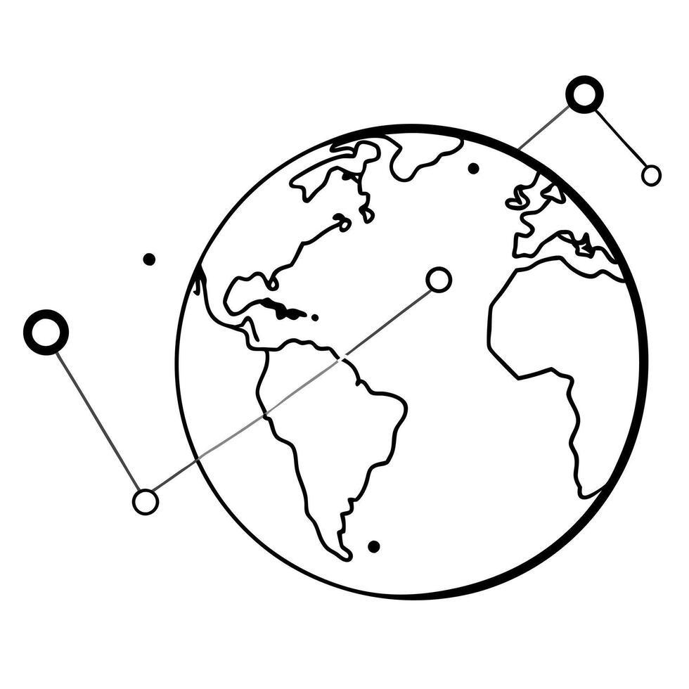 Globe icon with data points hovering around concept as A globe icon with various data points floating around it isolated on a white background This design represents global data a Cleans vector