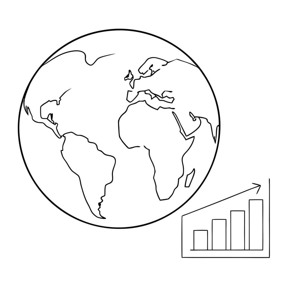 Globe icon with a bar graph concept as A globe icon with a bar graph overlaid isolated on a white background This composition represents global data analytics and trends emphasizi Cleans Set 2 vector