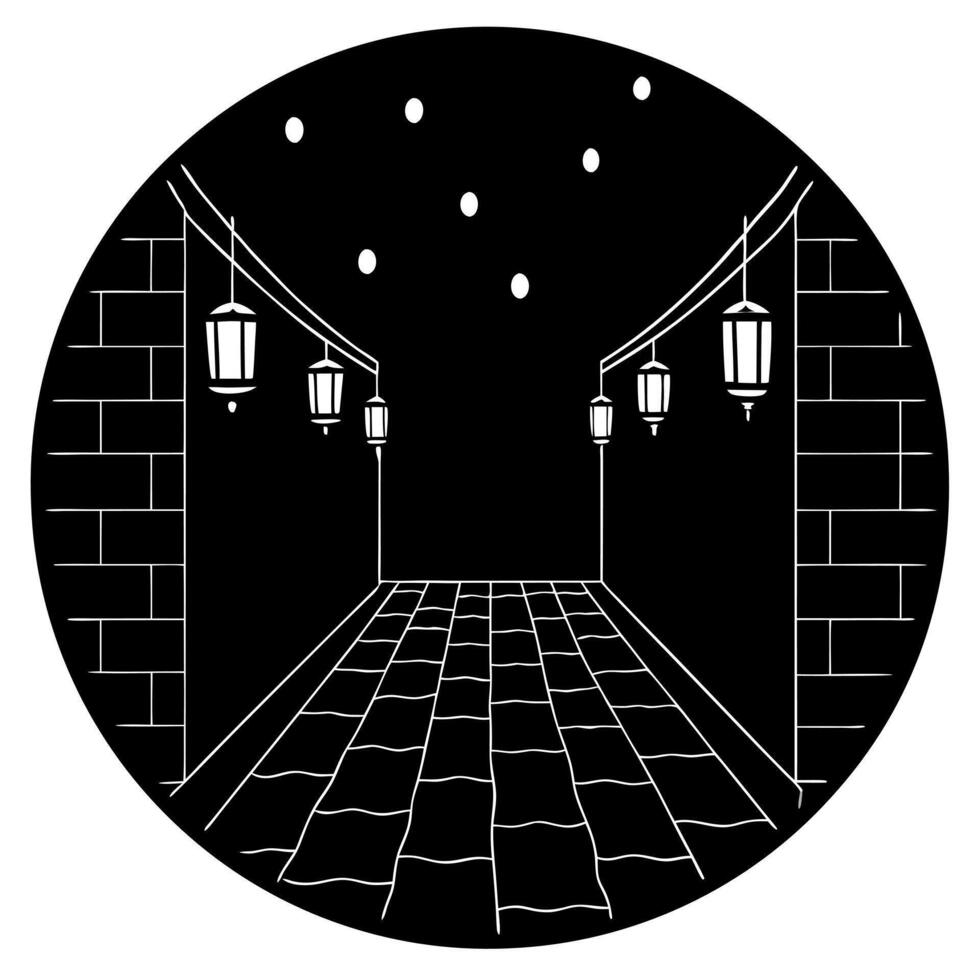 Glossy Alley with Lanterns and Reflections for Mid Autumn Festival concept as A glossy alleyway adorned with lanterns creating a reflective and intimate Mid Autumn Festival backgro Cleans vector