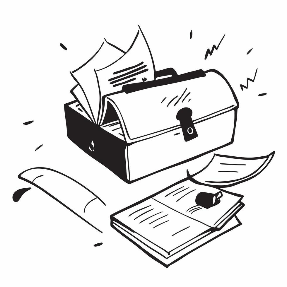 Glossy briefcase with a lock and financial documents spilling out on a desk concept as A high angle shot of a glossy briefcase with a lock slightly open with financial documents sp Cleans vector