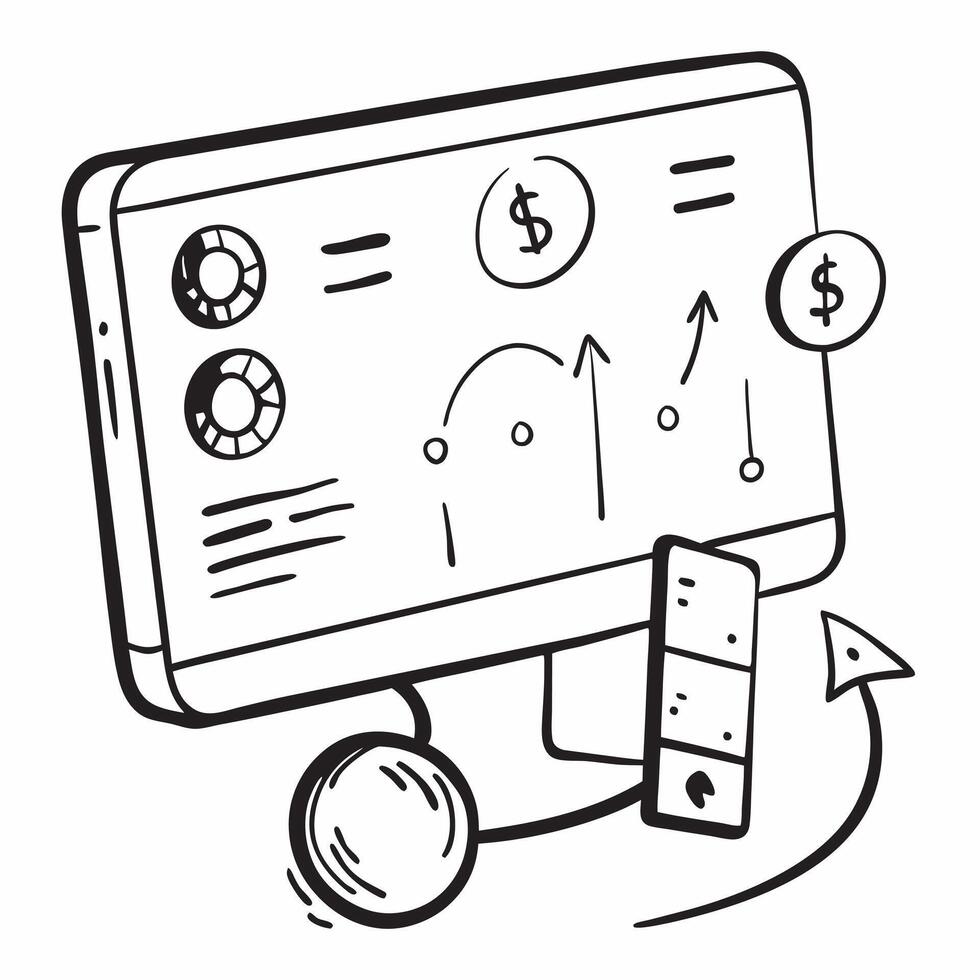 Glossy desktop monitor with holographic financial dashboards and currency symbols concept as A medium angle shot of a glossy desktop monitor displaying holographic financial dashbo Cleans vector