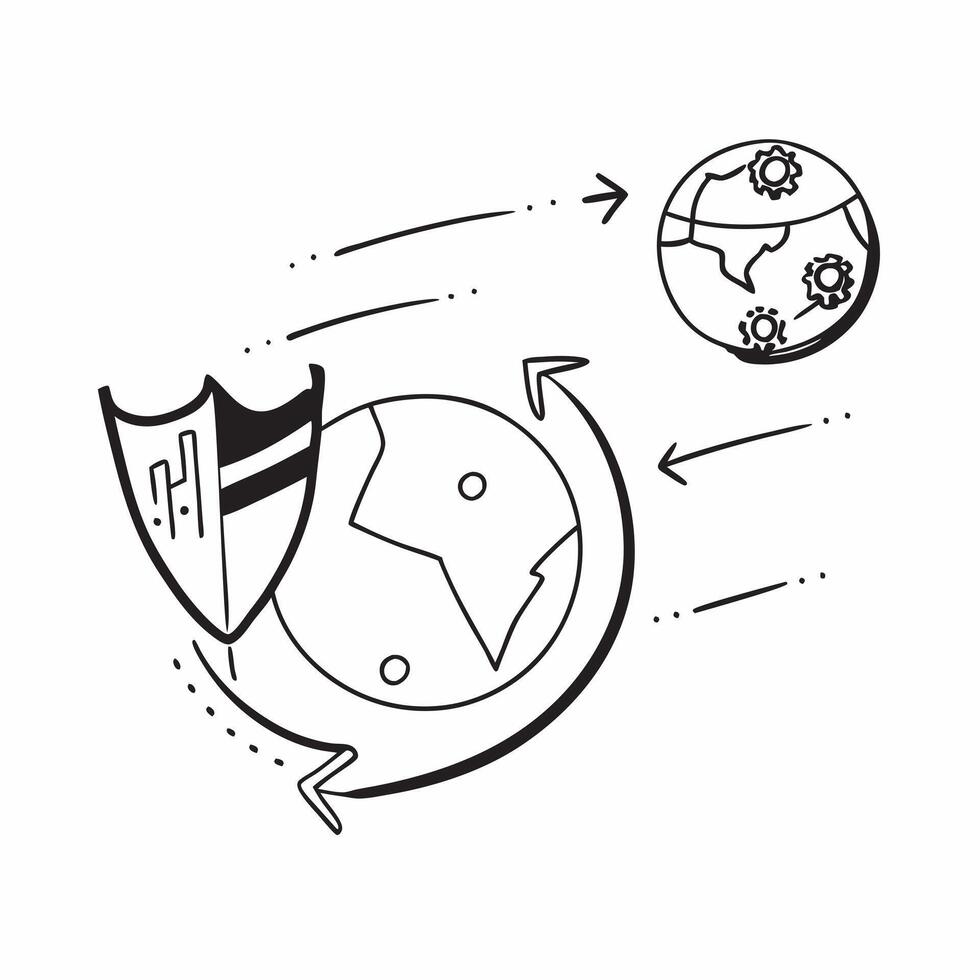 Glossy earth and shield with holographic climate protection symbols and global impact data concept as A dynamic image featuring a glossy earth and shield with floating holographic Cleans vector