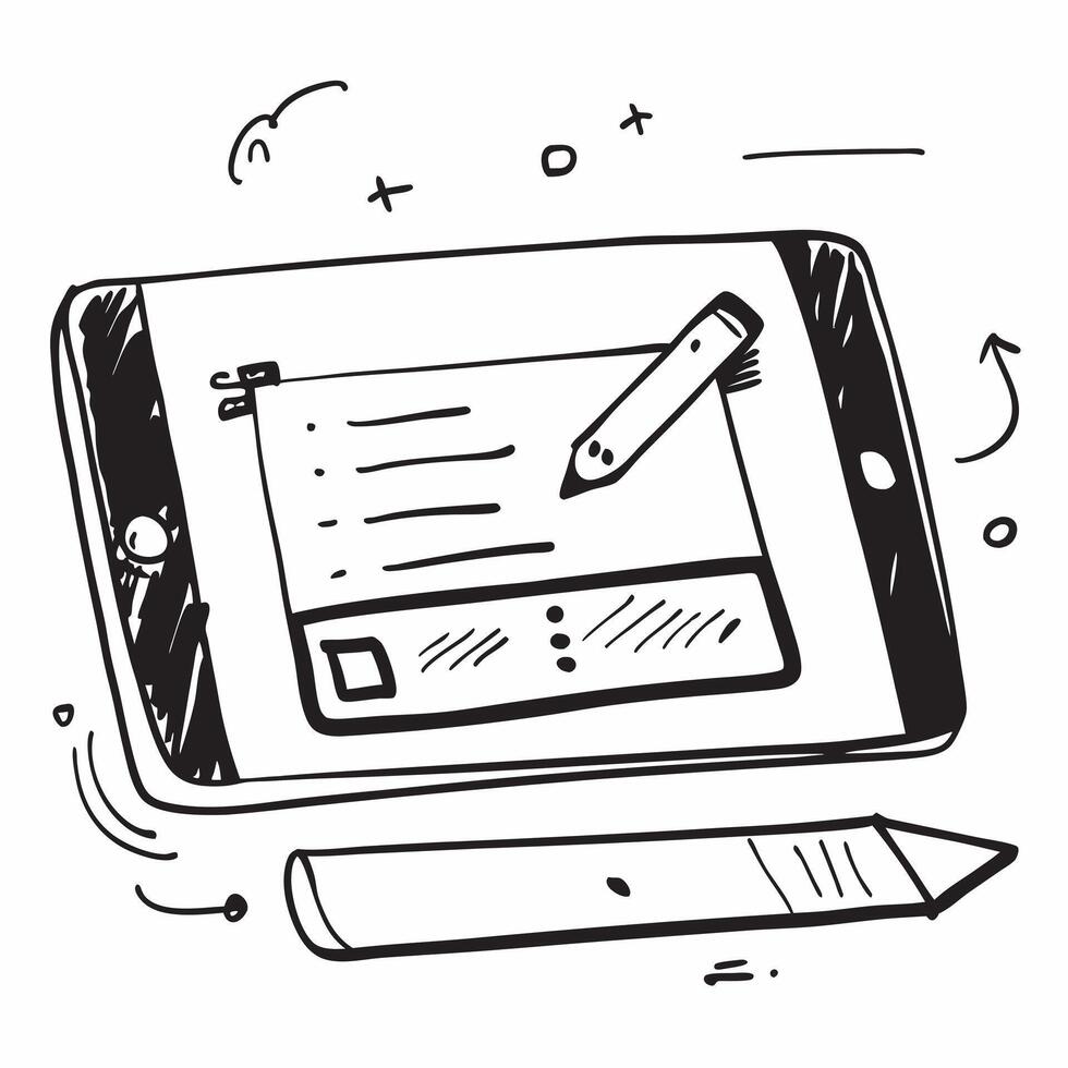 Glossy digital tablet with marketing officers notes and brainstorm ideas concept as A close up of a glossy digital tablet on a desk displaying the marketing officers notes and brai Cleans vector