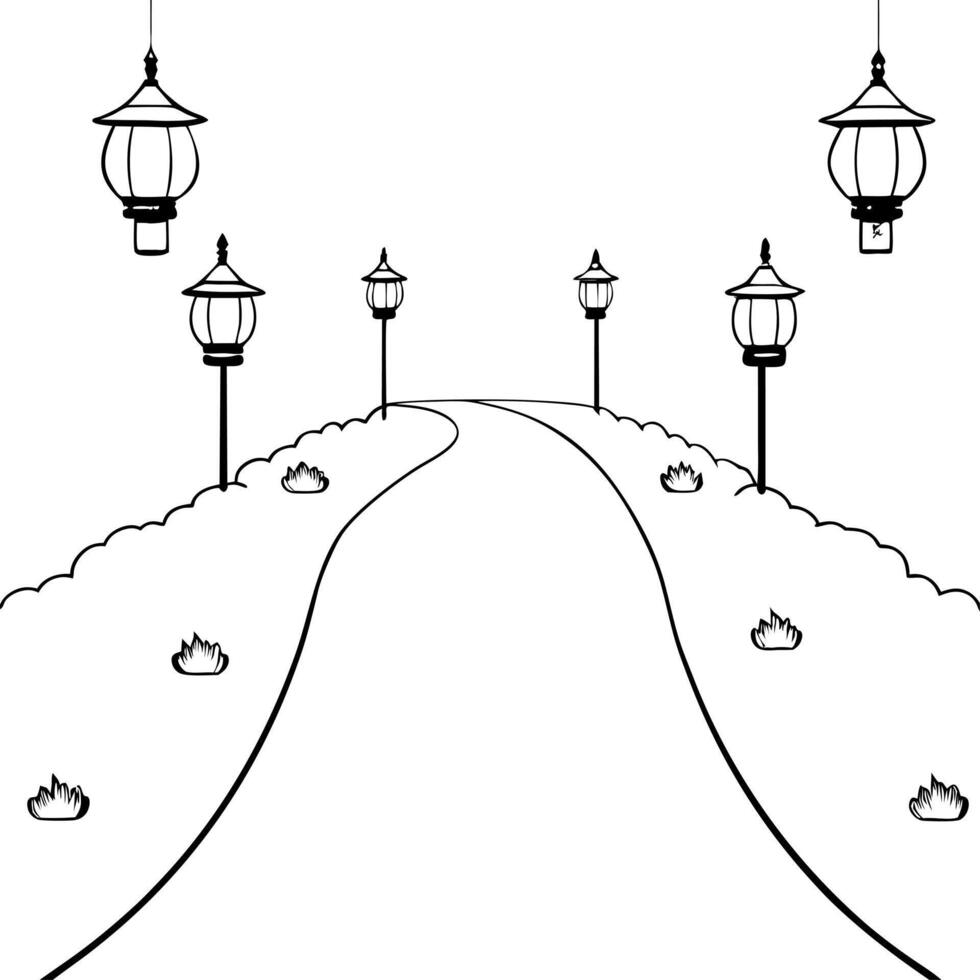 Glossy Garden Path with Lanterns for Mid Autumn Festival concept as A glossy garden path illuminated by lanterns providing a tranquil and reflective background for the Mid Autumn F Cleans vector