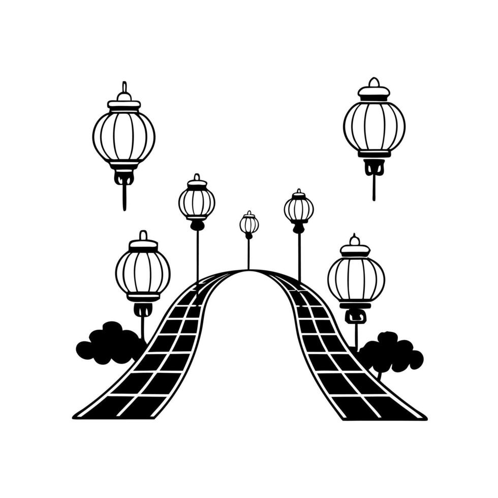 Glossy Garden Path with Lanterns for Mid Autumn Festival concept as A glossy garden path illuminated by lanterns providing a tranquil and reflective background for the Mid Autumn F Cleans Set 2 vector