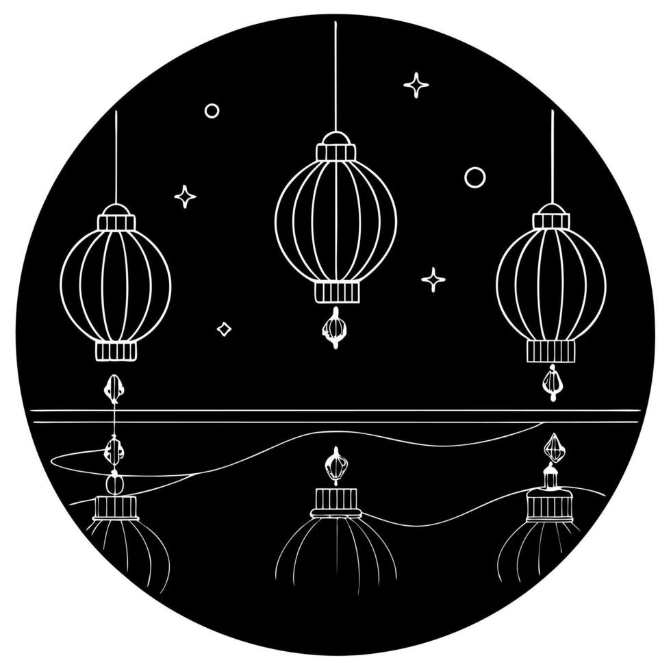 Glossy Mid Autumn Festival Lantern Display concept as A glossy background featuring an elaborate lantern display for the Mid Autumn Festival with reflections enhancing the intricat Cleans vector