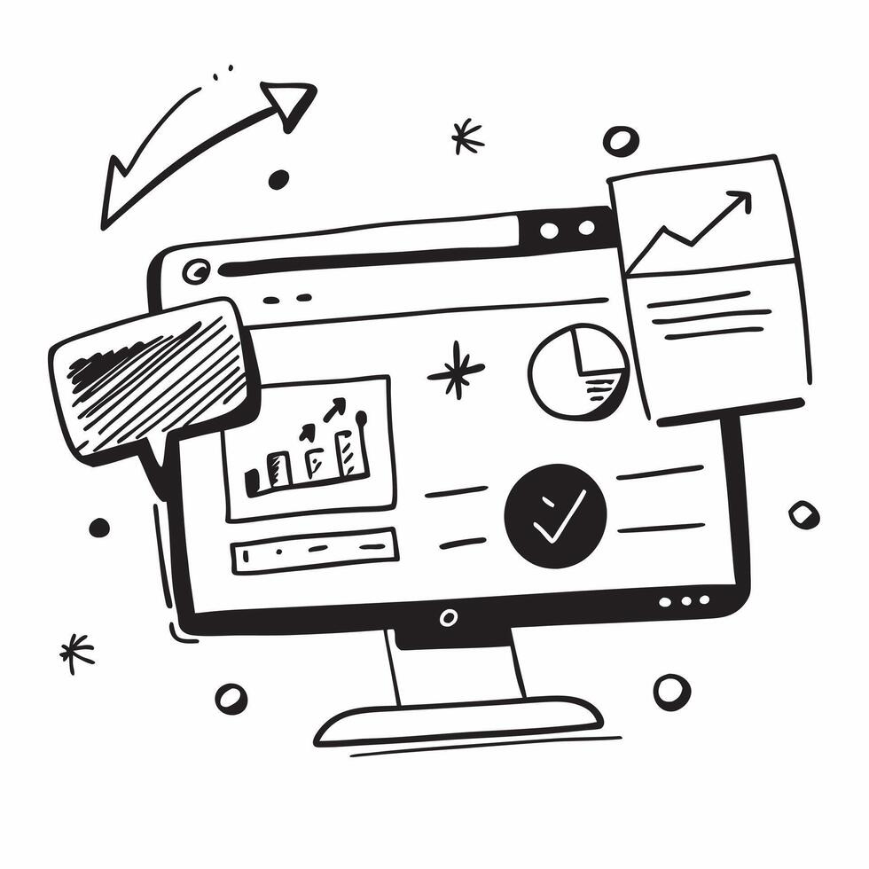 Glossy monitor with marketing trends dashboard on display concept as A mid angle shot of a glossy monitor on a desk displaying a marketing trends dashboard The polished surface an Cleans vector