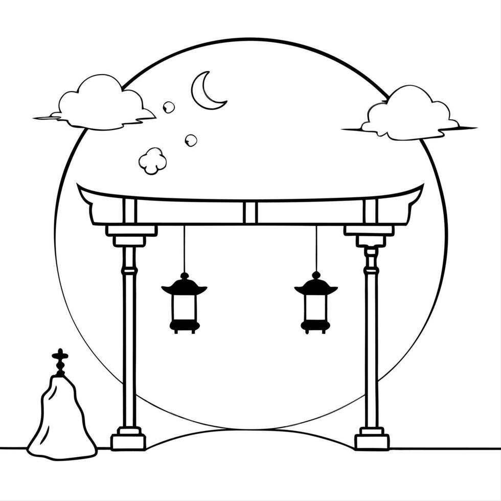 Glossy Moon Gate with Lanterns for Mid Autumn Festival concept as A glossy moon gate background framed by lanterns creating a symbolic and reflective setting for the Mid Autumn Fes Cleans vector