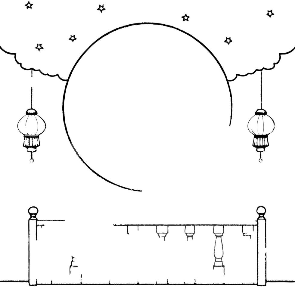 Glossy Moonlit Balcony with Lanterns for Mid Autumn Festival concept as A glossy moonlit balcony adorned with lanterns creating a peaceful and reflective background The scene feat Cleans vector