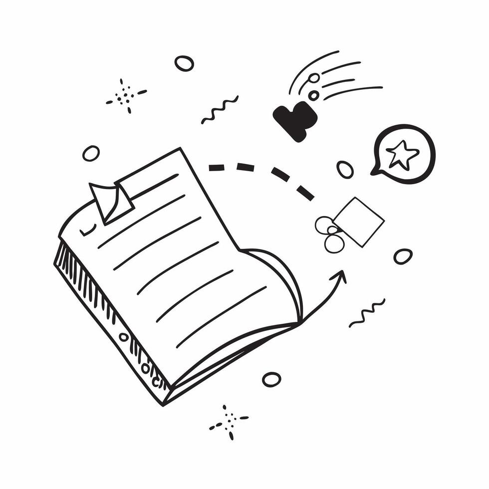 Glossy notebook with holographic marketing ideas and brainstorm icons concept as A high angle shot of a glossy notebook open to a page with floating holographic marketing ideas and Cleans vector