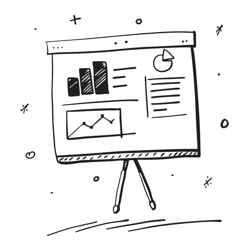 Glossy office with a presentation board displaying marketing strategies concept as A wide angle shot of a glossy office with a presentation board displaying key marketing strategie Cleans vector