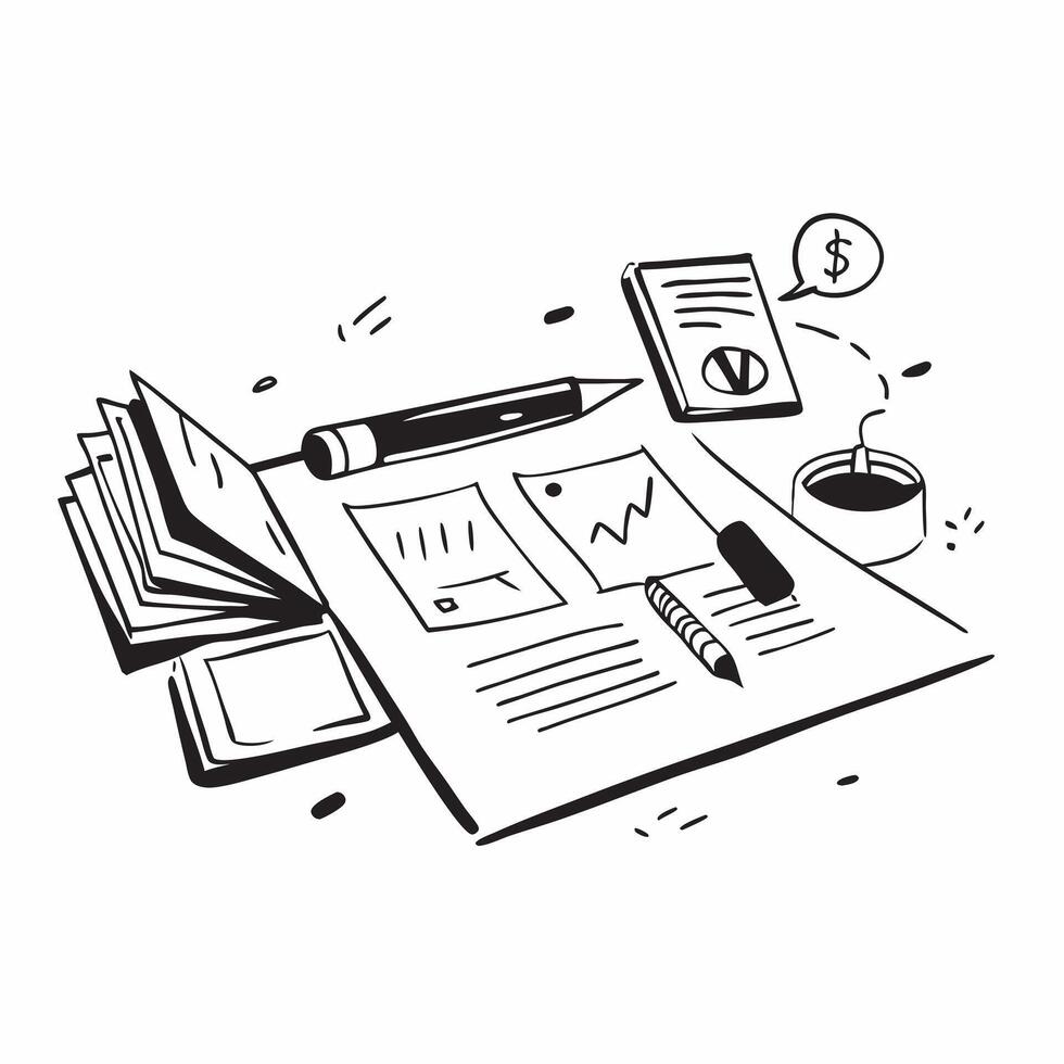 Glossy office environment with marketing materials neatly arranged concept as A wide angle shot of a glossy office environment with marketing materials neatly arranged on a desk T Cleans vector