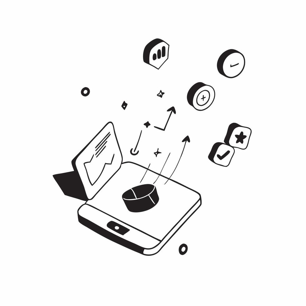 Glossy smartphone with holographic social media icons and analytics concept as A high angle shot of a glossy smartphone screen displaying floating holographic social media icons an Cleans vector