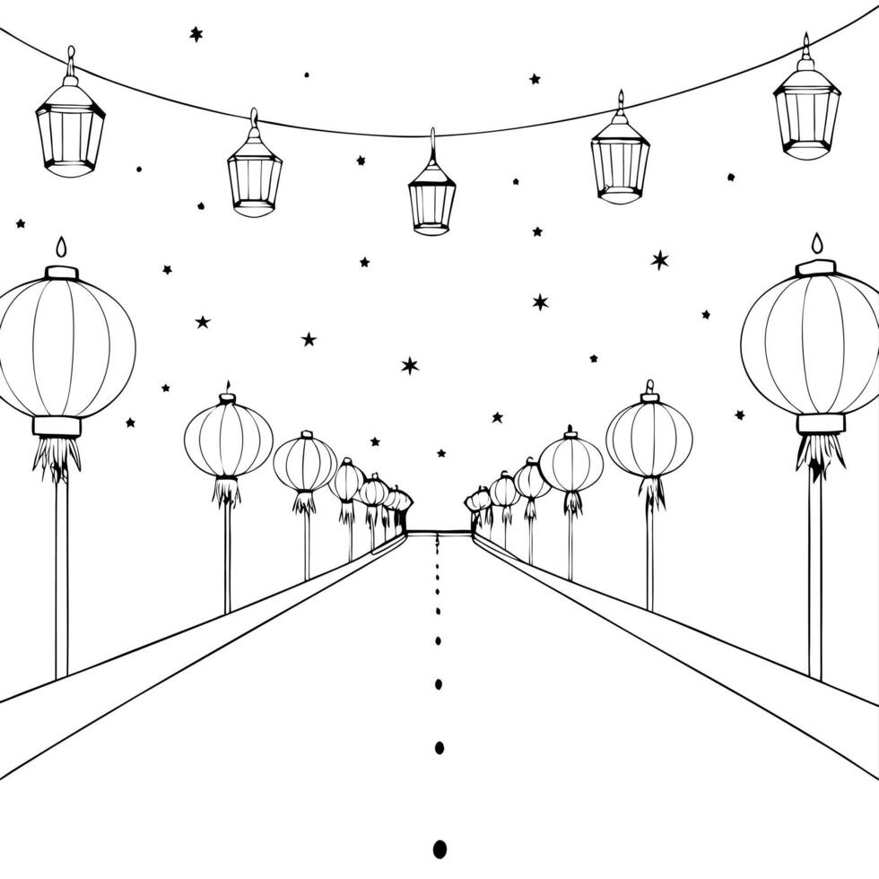 Glossy Street with Reflective Lanterns for Mid Autumn Festival concept as A glossy street background lined with reflective lanterns capturing the lively and festive spirit of the M Cleans Set 2 vector