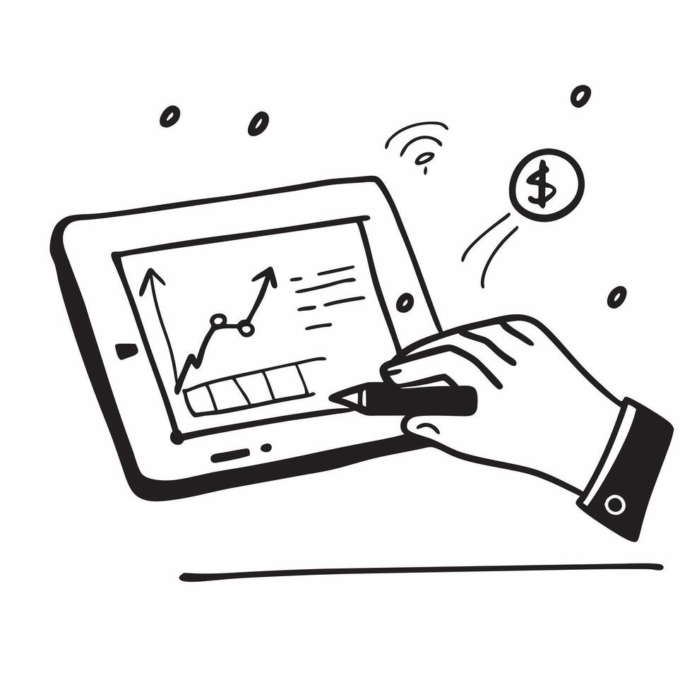 Glossy tablet on a desk with financial graphs and stock charts on screen concept as A close up shot of a glossy tablet placed on a desk displaying financial graphs and stock charts Cleans vector